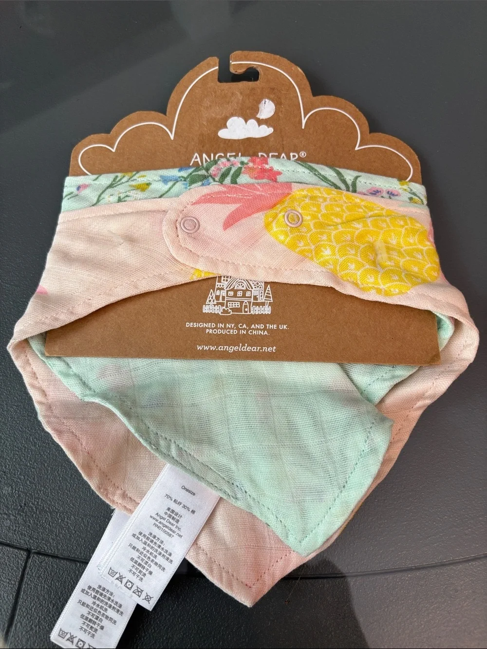 Angel Dear Pastel Pineapple Bandana Bib - Pink, Yellow & Mint- set of two